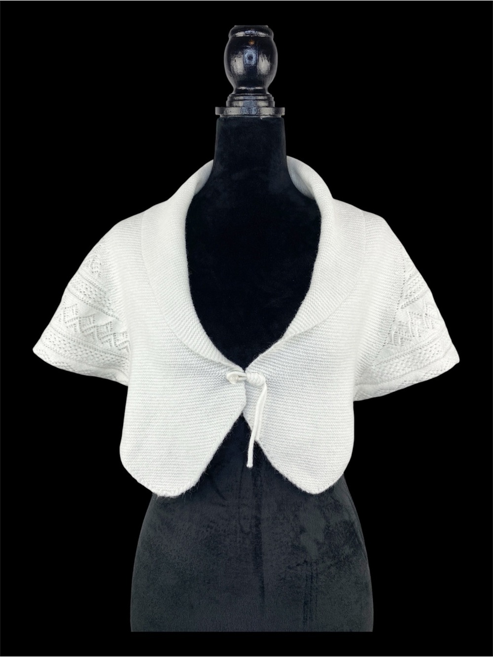 Handmade Cottagecore White Knit Capelet Shrug Button Closure One Size